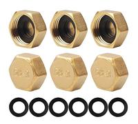6PCS Brass Blanking Cap, Female Stop Cap, Hex Nut Caps, Plumbing Fittings for Washing Machine Radiator Valve Faucets Tap (3/4 Inch)