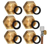 6pcs Brass Blanking Caps 1/4,Internal Thread Spigot with 6 Sealing Washers,Durable Brass Construction,Radiator Blanking Cap for Washing Machine & Sink Waste Pipe