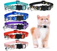 6PCS Breakaway Cat Collars, with Bell Moons Stars Cute Kitty Adjustable Safe Collars,for Cats and Small Dogs