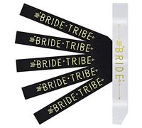 6Pcs Bride Tribe Sash Set,5 Black Bride Tribe Sashes 1 White Bride Sash Hen Night Sash Bridesmaid Sashes Bachelorette Sashes Team Bride Sashes for Hen Do Party Bridal Shower Girls Night Out