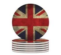 6PCS British Flag Coasters Non-Slip Round Drink Coasters with Ceramic Stone and Cork Base, Heat Resistant Absorbent 33.00Stone Coaster Set for Kinds of Mugs and Cups, 4 Inch