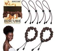 6pcs Brown Adjustable Hair Ties For Afro Puff, Stretchy Satin Hair Tie With Elastic Band For Thick, Curly, And Natural Hair, Easy To Adjust Accessories Fits Afro Puff, Pineapple, And 4b/4c Hairstyles