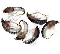 6Pcs Brown Realistic Nymph Scud Fly for Trout Fishing, Soft Plastic Lures Hunting and Fishing,Artificial Insect Bait Lure Tackle, Baits and Attractants（Length 13.5mm hook door width 5mm）