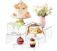 6Pcs Buffet Risers, Acrylic Boxes for Display as Buffet Risers and Stands,Square Cube Display Base with Hollow Bottoms for Party Table(Clear)