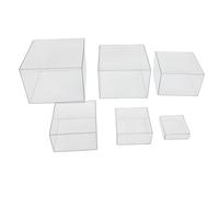 6pcs Buffet Risers Square Cube Dessert Stand Food Display Cube Stackable Cube Boxes Nesting Risers Collectibles Jewelry Cube Display Stand with Hollow Bottom, 6 Sizes (Transparent)