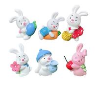 6pcs Bunny Figurine Resin Easter Cake Topper for Birthday Decoration