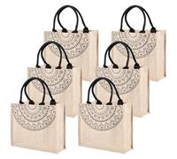 6Pcs Burlap Tote Bag Handmade Woven Large Beach Bag Large Capacity Jute Grocery Bags with Handles Burlap Present Tote Reusable Market Grocery Shopping Bags for Bridesmaid Wedding DIY Travel