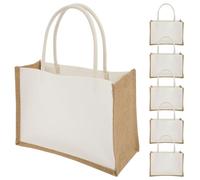 6Pcs Burlap Tote Bag Reusable Jute Tote Bag with Handles Blank DIY Burlap Beach Bags 32×22×13cm Canvas Grocery Shopping Totes Eco-Friendly Portable Burlap Hand Bags for Bridesmaid, Shopping, Wedding