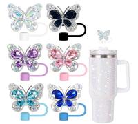 6PCS Butterfly Straw Toppers for Stanley Tumblers Cups | 10mm Shiny Butterfly Straw Covers Topper for Stanley Cup 30oz 40 0z Tumblers, Cute Cup Toppers for Girls, Reusable and Shiny