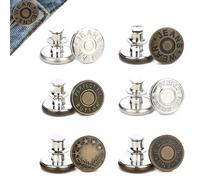 6pcs Buttons for Jeans,Jean Button Pins,Brass Jeans Buttons Metal Replacement,Jean Button Replacemen,Pant Waist Tightener,No Sew&No Tools Jean Metal Buttons,Reusable Jean Button Replacement,6 Style