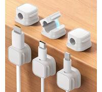 6pcs Cable Holder Clips for Desk, Magnetic Cable Management Clips, Phone Charging Cable Keeper Wire Charger Holder for Home Office Kitchen Wall, Self Adhesive(White)