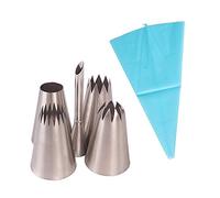 6PCS Cake Decorations Set, Stainless Steel Icing Piping Nozzles Puff Nozzle with Pastry Bag for Cupcakes Cakes Cookies