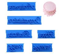 6Pcs Cake Words Stamp Cake Writing Tools Happy Birthday Stencil Congratulation Anniversary Birthday Handwritten Letter Cutter Set Printed Stamp Bakery Supplies for Cake
