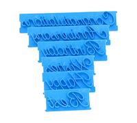 6Pcs Cake Words Stamp, Food Grade Plastic Non Stick Easy Clean Handwritten Letter Cutter Set Blue for DIY Cake Cookies Pastry Decoration Home Kitchen Bakery Use