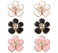 6PCS Camellia Flower Cufflinks for Women, Alloy Enamel Cuff Links Set in Black White Pink, Elegant Dress Shirt Accessories for Business Suit