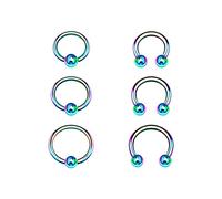 6PCS Captive Ring,Horseshoe Earrings 16g 6mm 8mm 10mm 3mm Ball Cartilage Septum Nose Earrings Piercing Jewelry Pick Color, Stainless Steel, no gemstone