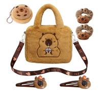 6pcs Capybara Gifts Set, Capybara Plush Crossbody Bag with Wallet and Hair Accessories, Cute Animal Theme for Girls Daily Use, School Travel and Birthday Celebrations, Complete Capybara Collection