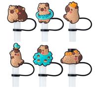 6Pcs Capybara Straw Cover Cap for Stanley Cup, 10mm Reusable Cute Drinking Straw Topper Accessories, Portable Protector Plugs Decorations Gifts for Kids Party Favors