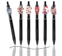 6Pcs Cartoon Ballpoint Pens, Ha-zbin Anime Gel Pens,0.5mm Black Ink Retractable Rollerball Pen,Student Stationery Push-Action Pens
