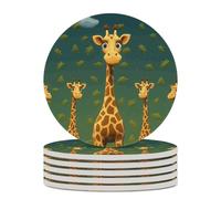 6PCS Cartoon Giraffe Coasters Non-Slip Round Drink Coasters with Ceramic Stone and Cork Base, Heat Resistant Absorbent 33.00Stone Coaster Set for Kinds of Mugs and Cups, 4 Inch