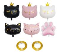 6pcs Cat Balloons, Foil Balloon Cats, Crown Cat Balloons, Jumbo Cat Head Balloons with Ribbons, Suitable for Cat Party Decoration, Cat Themed Birthday Party, etc.