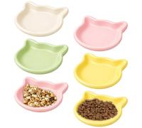 6pcs Cat Bowls, Raised Cat Bowls, Kitten Bowls for Multi-Pet Households, Shallow Design for Food and Water Separation, Green, Yellow, Pink and White