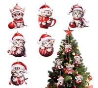 6Pcs Cat Christmas Ornaments, Cute 2D Acrylic Cats Hanging Ornament for Xmas Tree Decor, Car Rearview, Bag Charm, Mantel, Cat Lover Gifts