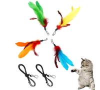 6Pcs Cat Feather Toys Replacement Set,Cat Toy Wand Refills,4Pcs Feathers Refill with bell and 2Pcs Replacement String,Interactive Cat Wand Toy Replacement Feather for Bored Indoor Adult Cats Kitten