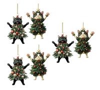 6PCS Cat Ornaments For Christmas Tree, Cute Kitten Pendant Christmas Decorations, Cat Christmas Tree Hanging Decoration, Car 2D Acrylic Rearview Christmas Cat Charm Ornament