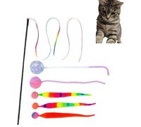 6PCS Cat Teaser Wand Toys,Interactive Toys for Indoor Kittens, 1 Rainbow Rope Cat Teasing Toy,3 Rainbow Bug Bouncy Balls and 2 Woolen Ball with a Bell for Play Chase Exercise with Kitten