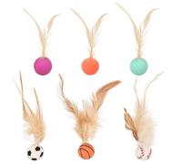 6Pcs Cat Toy Balls with Feather Interactive Feather Toy for Indoor Cats Bouncy Ball with Feather for Cats Indoor and Outdoor Play Interactionion (6-Color Mixture)
