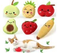 6Pcs Catnip Toys for Cats - Fruit Banana Avocado Chew Toys, Soft Plush Interactive Kitten Bite Supplies, Catmint for Cat Lover Gifts Indoor