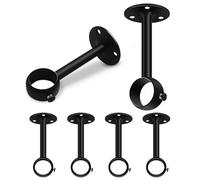 6Pcs Ceiling Curtain Pole Brackets Black Curtain Rail Bracket 25.4mm/1 Inch Metal Curtain Pole Support Hangers Rod Bracket Holder Heavy Duty Stainless Steel Rod End Supports