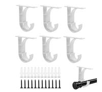 6PCS Ceiling Curtain Pole Brackets White Curtain Rail Brackets Aluminum Alloy Curtains Rod Holder Hook Heavy Duty Curtains Rail Bracket with Screw Ceiling Mounted Curtain Pole