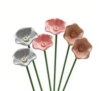 6PCS Ceramic Bee Watering Station for Garden, Ceramic Flowers for Bees, Flower Bee Cups with Stakes Decorative, Colorful Butterflies Bees Drinking Station for Outdoor Garden Lawn Yard Patio Decor