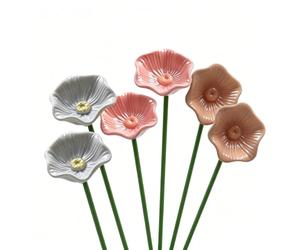 6PCS Ceramic Bee Watering Station for Garden, Ceramic Flowers for Bees, Flower Bee Cups with Stakes Decorative, Colorful Butterflies Bees Drinking Station for Outdoor Garden Lawn Yard Patio Decor