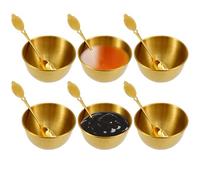 6PCS Ceramic Sauce Dishes Dip Bowls with Spoon Stainless Steel Serving Dishes Set Tapas Bowls Mini Bowl Set Dish Tableware Condiment Snack Bowls for Dips Ingredients Appetizer Nibbles(Golden)