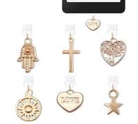 6PCS Charms for Kindle Faith Cross Evil Eye Dust Plug Charm,E-Reader Accessories Charm,Compatible with Kindle Tablets and Phone Type C Charging Ports,Gifts for Mom Teacher Friends Reader Booklovers
