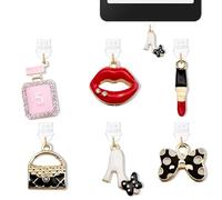 6PCS Charms for Kindle Lipstick Perfume Bottle Dust Plug Charm,E-Reader Accessories Charm,Compatible with Kindle Tablets Phone Type C Charging Ports,Fashion Gifts for Mom Teacher Reader Booklovers