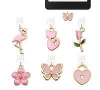 6PCS Charms for Kindle Pink Flamingo Cat Dust Plug Charm,E-Reader Accessories Charm,Compatible with Kindle Tablets Phone Type C Charging Ports,Gifts for Mom Sister Teacher Friends Reader Booklovers