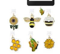 6PCS Charms for Kindle Sunflower Bee Dust Plug Charm,E-Reader Accessories Charm,Compatible with Kindle Tablets and Phone Type C Charging Ports,Gifts for Mom Sister Teacher Friends Reader Booklovers