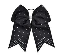 6pcs Cheer Hair Bows Bow Ties Solid Color Big Glitter Swallow Tail Bowknots Ropes Large Headwear For Girls For Holiday(Black)