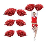 6pcs Cheerleading Pom Poms with Baton Handle, Plastic Cheerleader Cheering Squad Pompoms for Kids Ball Fancy Dress Night Cheer Party Costume Sports Dance (Red)