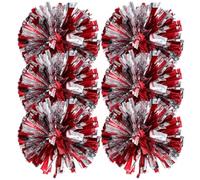 6pcs Cheerleading Poms Cheerleader Pom Red Glossy Plastic Hand Flowers | Pom Pom Baubles, Dance and Party Use, Reusable Red Plastic Set for Adults
