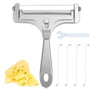 6pcs Cheese Slicer Kit, Stainless Steel Wire Cheese Cutter with 4 Extra Wires & Wrench Cheese Slicer Handheld Adjustable Thickness Butter Cutter Food Slicer for Block Cheese Butter(Frosted Silver)