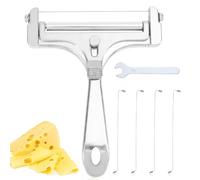 6pcs Cheese Slicer Kit, Stainless Steel Wire Cheese Cutter with 4 Extra Wires & Wrench Cheese Slicer Handheld Adjustable Thickness Butter Cutter Food Slicer for Block Cheese Butter(Glossy Silver)