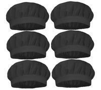 6PCS Chef Hat, Cooking Black Chef Hat, Food Service Hair Cap with Breathable Mesh Top Reusable Washable Bouffant Beanie for Kitchen Hats For Women