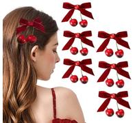 6PCS Cherry Bow Hair Clip,Cute Hairpin Realistic Cherry Hair Clips,Red Velvet Bow Hairpin Chirmas Cute Alligator Clips Artificial Fruit Hair Barrettes Women Girls Teen Hair Accessories