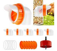 6Pcs Chicken Feeders DIY Poultry Feeders Kit No Waste Chicken Feeder with 6 Ports 1 Hole Saw Rainproof Rat Proof Chicken Feeder Kit for Chicken Duck, for Buckets Barrels Bins Troughs