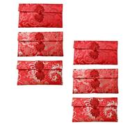 6pcs Chinese Knot Red Envelope with Secure Button Closure for Cash | Silk Brocade, Chinese Festive Embroidery, New Year and Spring Festival, Family Visits, Gift Cards
